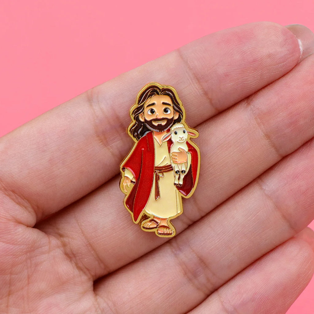 Jesus & Sheep Enamel Pin Cartoon Brooch Pines Lapel Pins Badge on Backpack Clothing Accessories Fashion Jewelry Friends Gifts