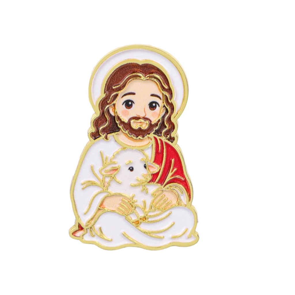 Jesus & Sheep Enamel Pin Cartoon Brooch Pines Lapel Pins Badge on Backpack Clothing Accessories Fashion Jewelry Friends Gifts