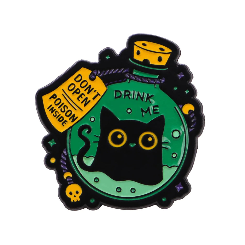 DRINK ME Black Cat Potion Pin