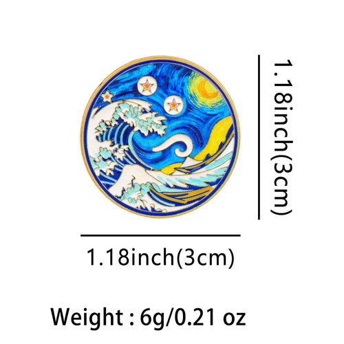 Moonlit Ocean Waves Pin - size and dimensions