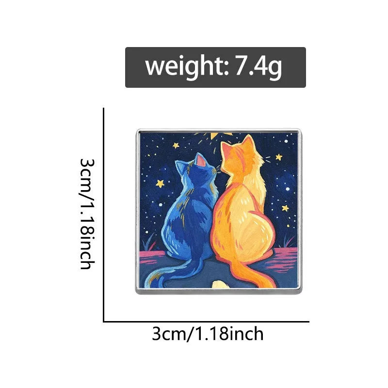 Starry Sky Couple Cats Pins
