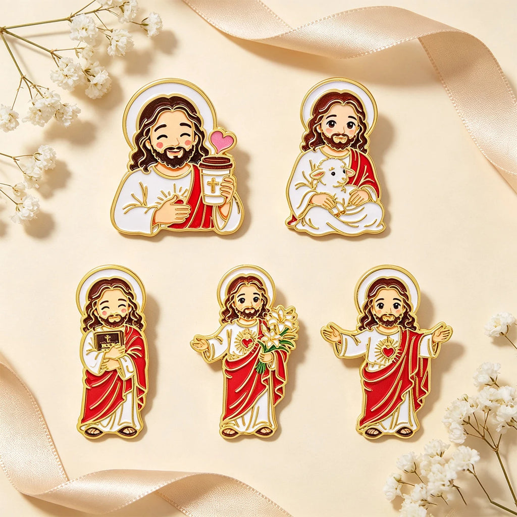 Jesus & Sheep Enamel Pin Cartoon Brooch Pines Lapel Pins Badge on Backpack Clothing Accessories Fashion Jewelry Friends Gifts