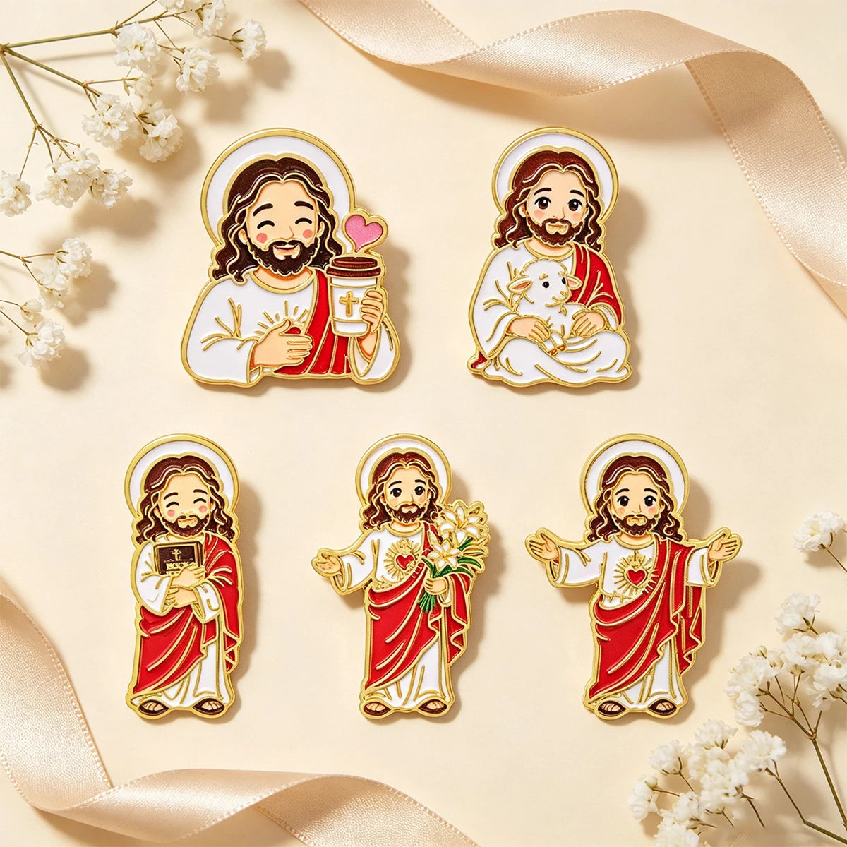 Jesus & Sheep Enamel Pin Cartoon Brooch Pines Lapel Pins Badge on Backpack Clothing Accessories Fashion Jewelry Friends Gifts
