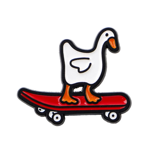 White Goose on a Skateboard Pin