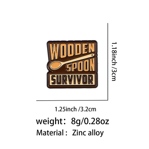 Wooden Spoon Survivor Pin - size and dimensions