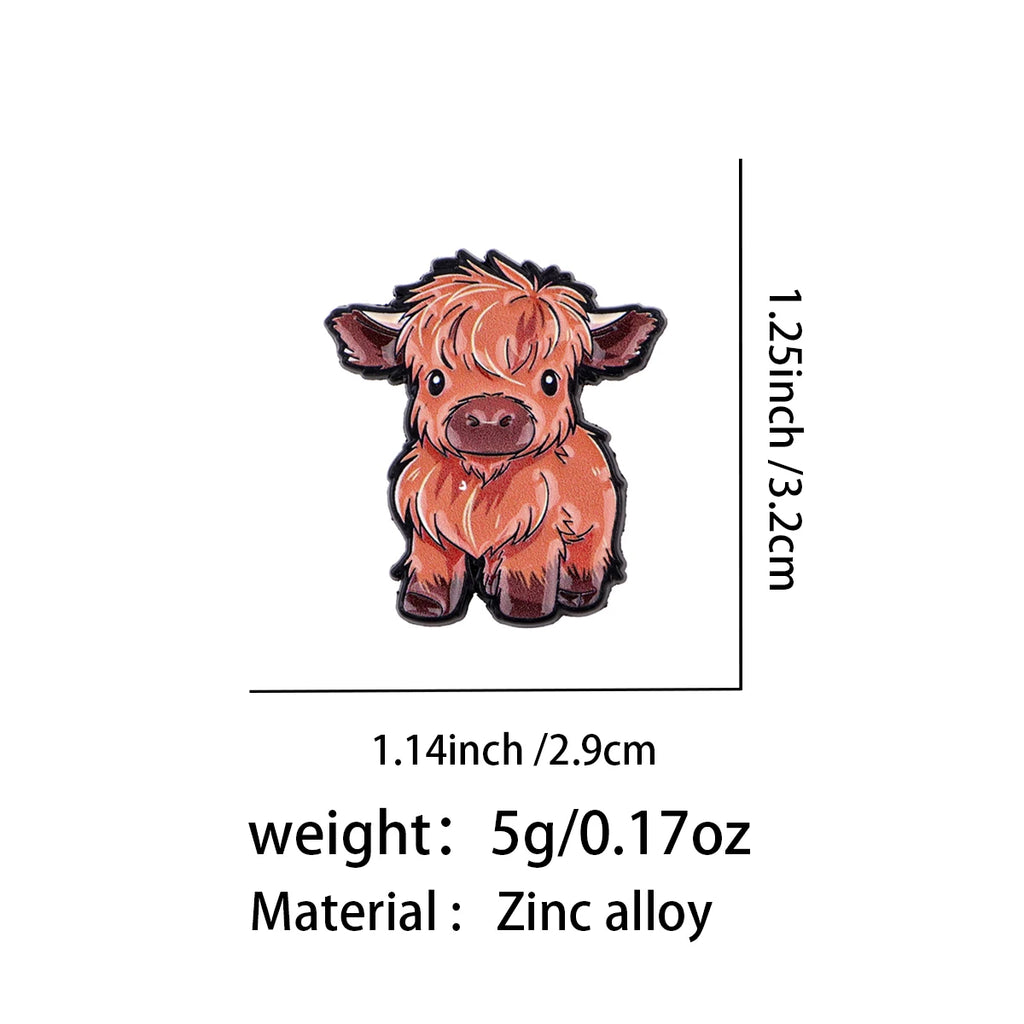 Fluffy Highland Calf Pin - size and dimensions