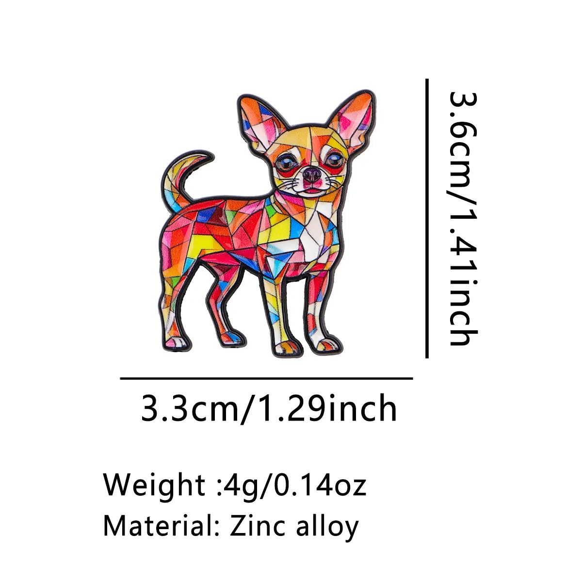 Geometric Stained Glass Chihuahua Pin - size and dimensions