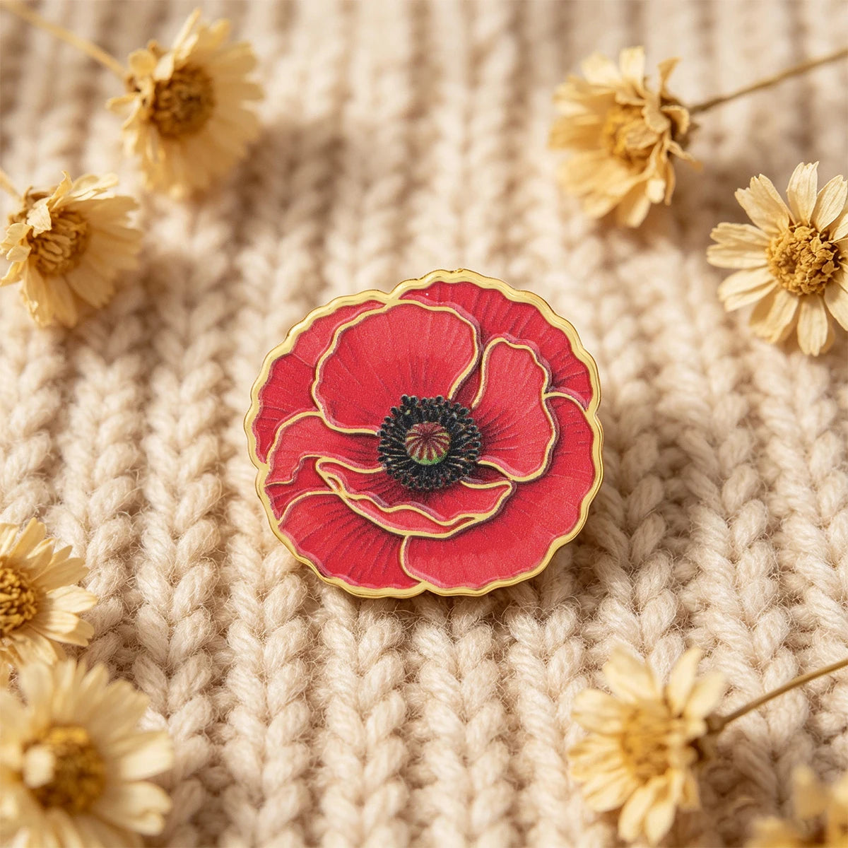 Red Flowers Enamel Pin Poppy Brooch Pines Lapel Pins Badge on Backpack Clothing Accessories Fashion Jewelry Friends Gifts