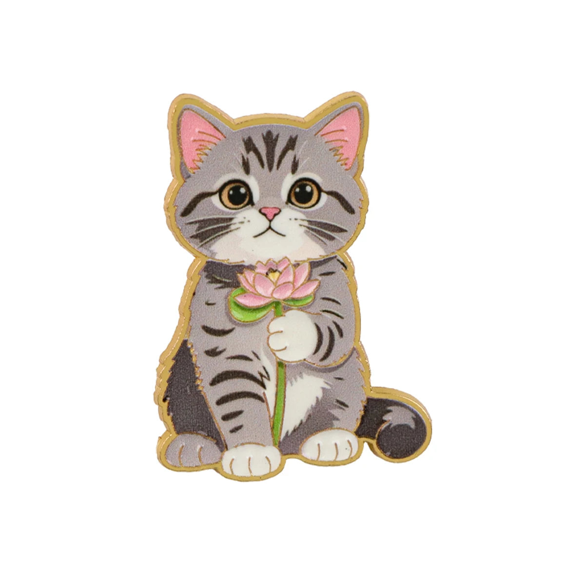 Lotus Flower Tabby Cat Pin