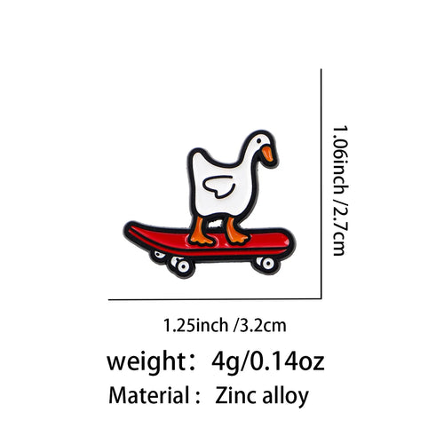 White Goose on a Skateboard Pin - size and dimensions