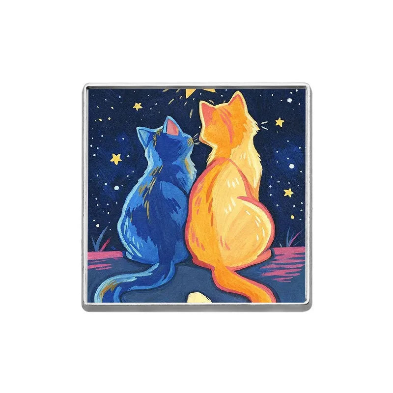 Starry Sky Couple Cats Pins