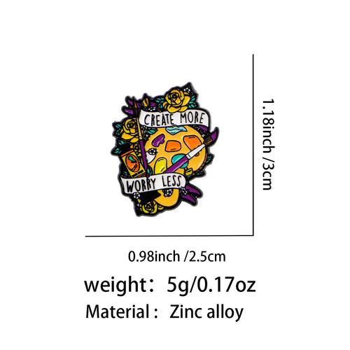 Create More Worry Less Artist Palette Pin - size and dimensions