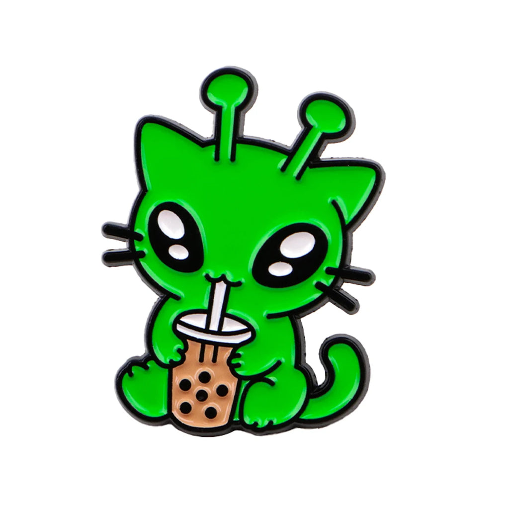 Green Alien Cat Pins