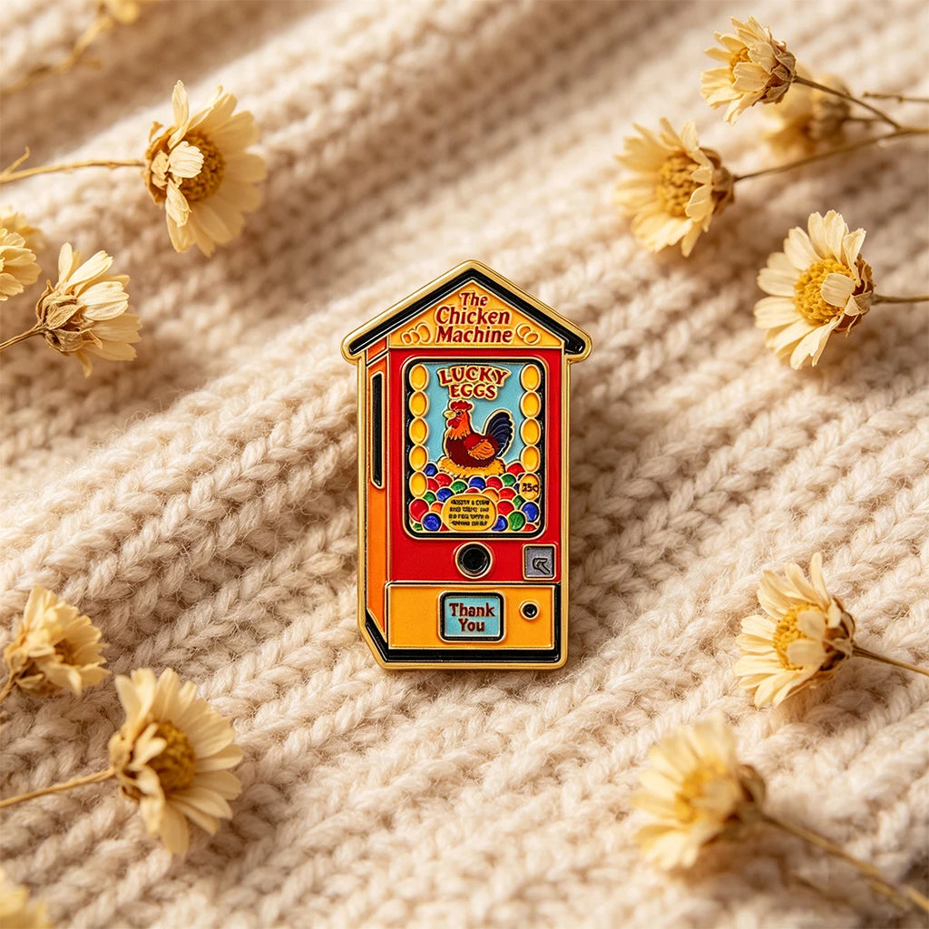 The Chicken Machine Enamel Pin LUCKY EGGS Brooch Lapel Pins Badge on Backpack Clothing Accessories Funny Jewelry Friends Gifts