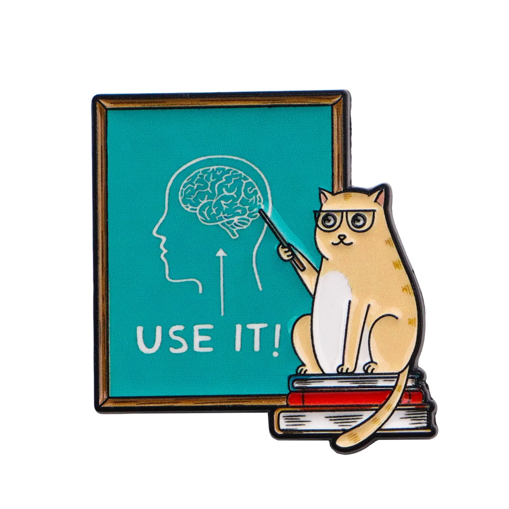 Use It Brain Blackboard Cat Pin