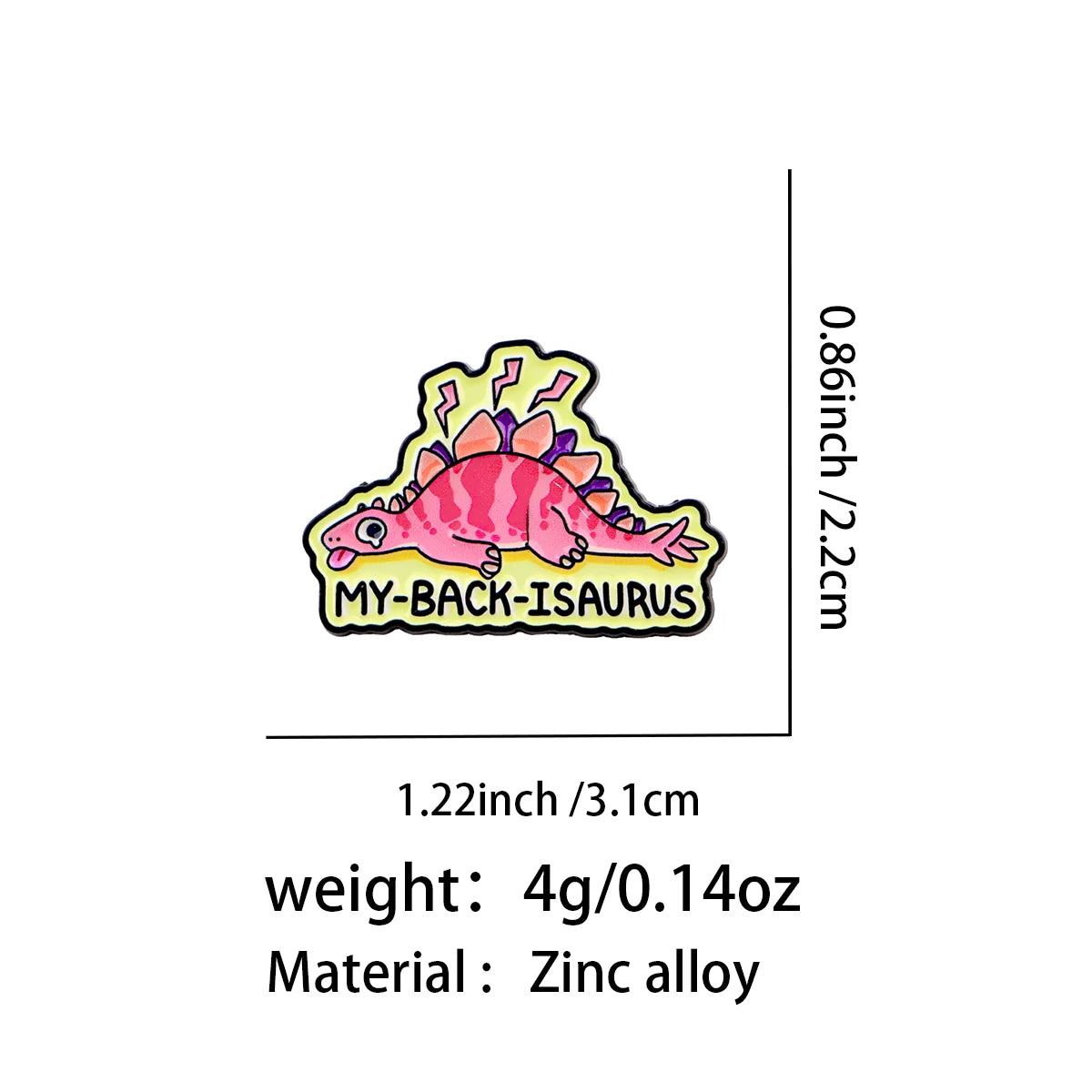 My Back-Isaurus Dinosaur Pin - size and dimensions