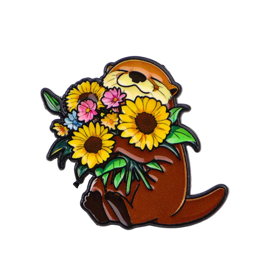 Cute Otter Sunflower Pin