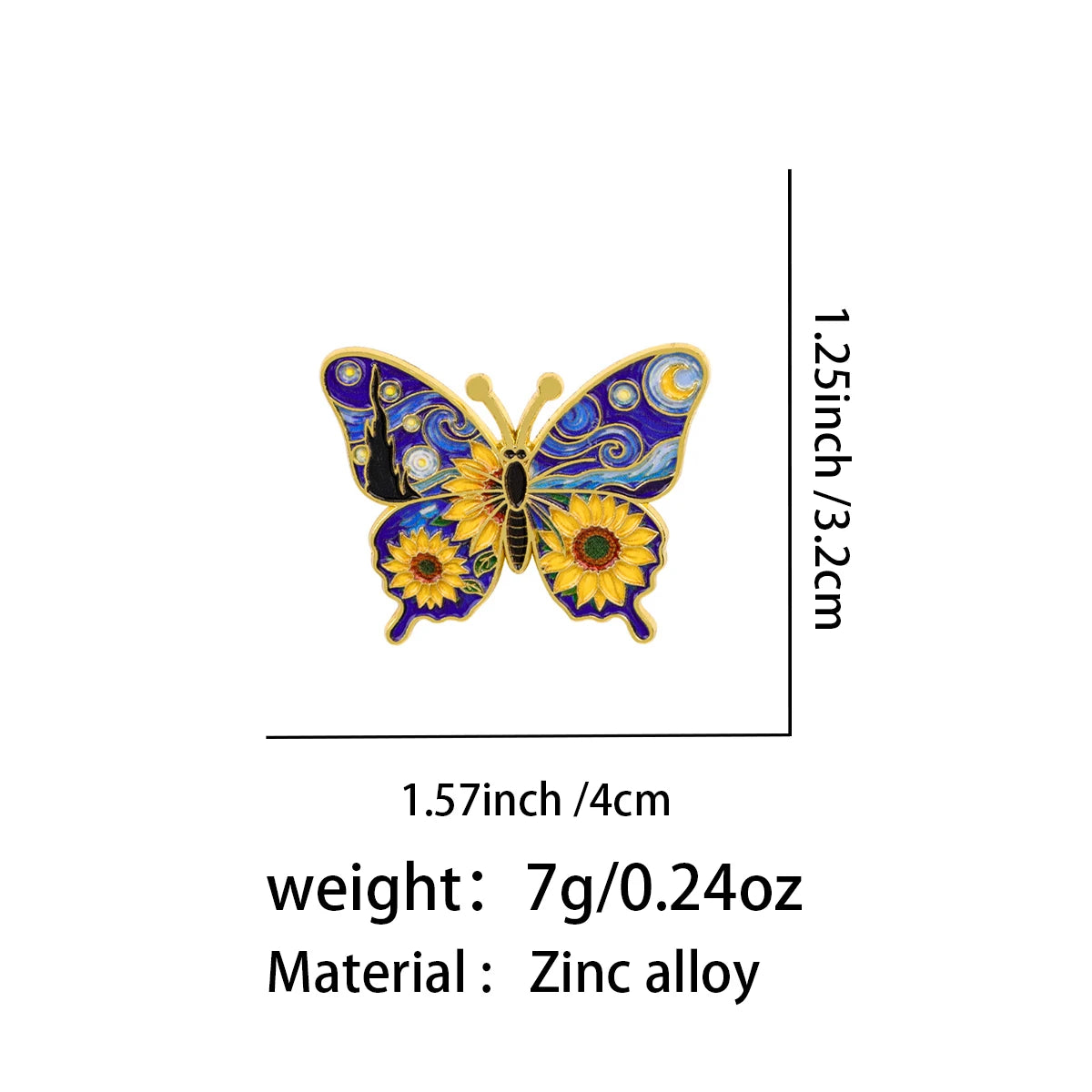 Sternennacht Sonnenblumen Schmetterling Anstecknadel