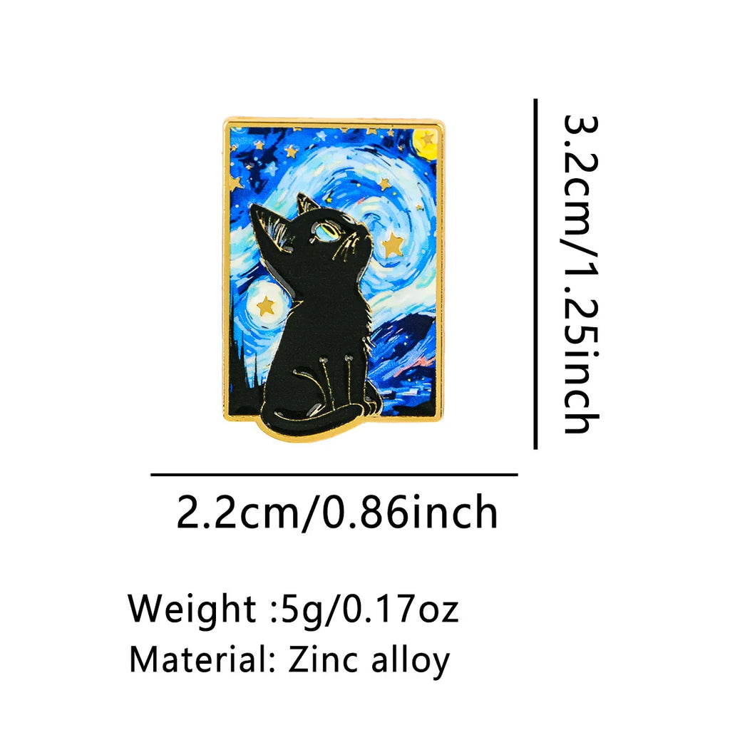 Van Gogh-Inspired Black Cat Pins