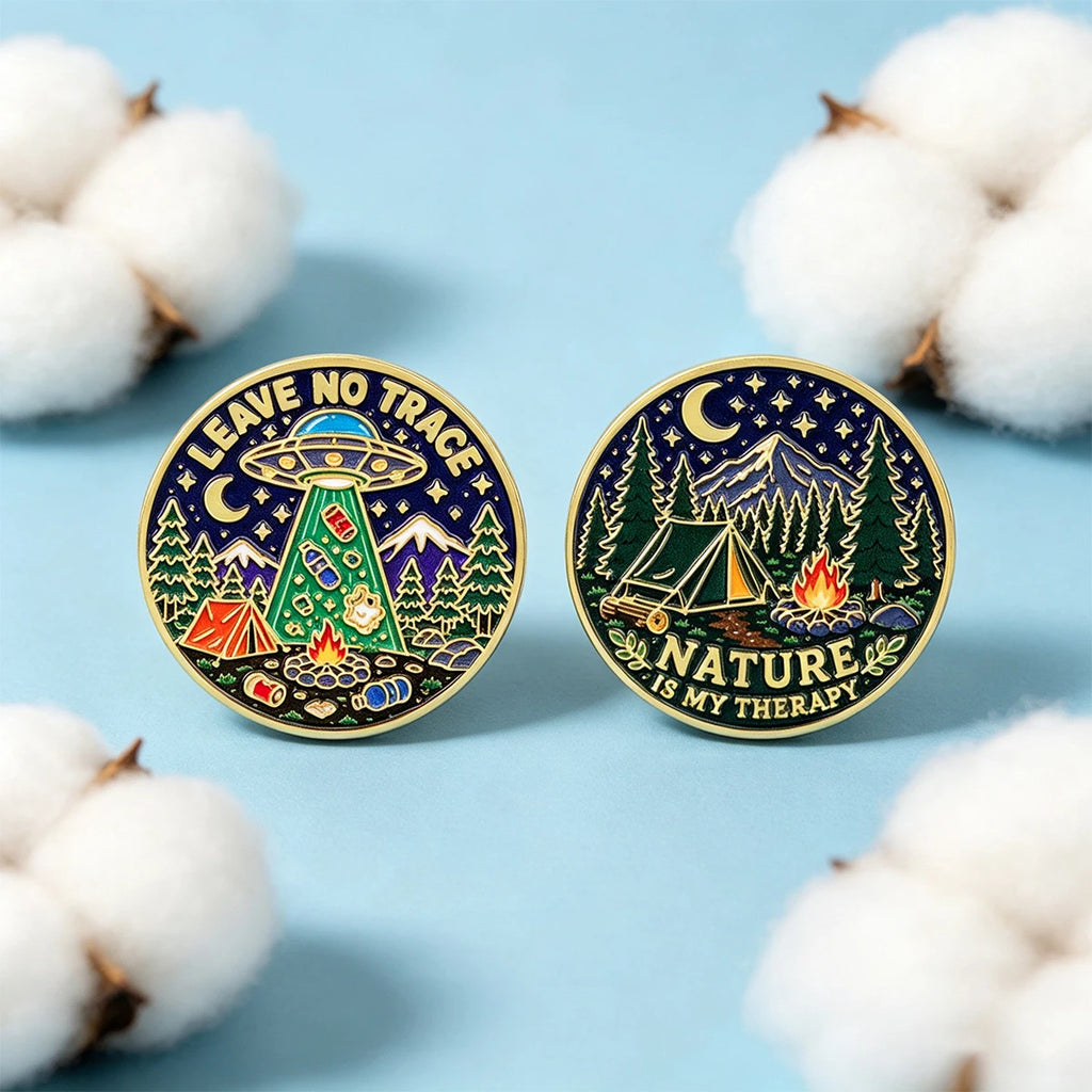 Camping and UFO Night Scene Pins
