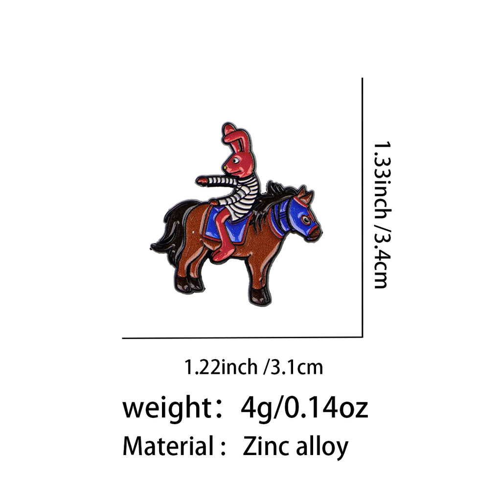 Rote-Häschen-Reiten-Pferd-Anstecknadel