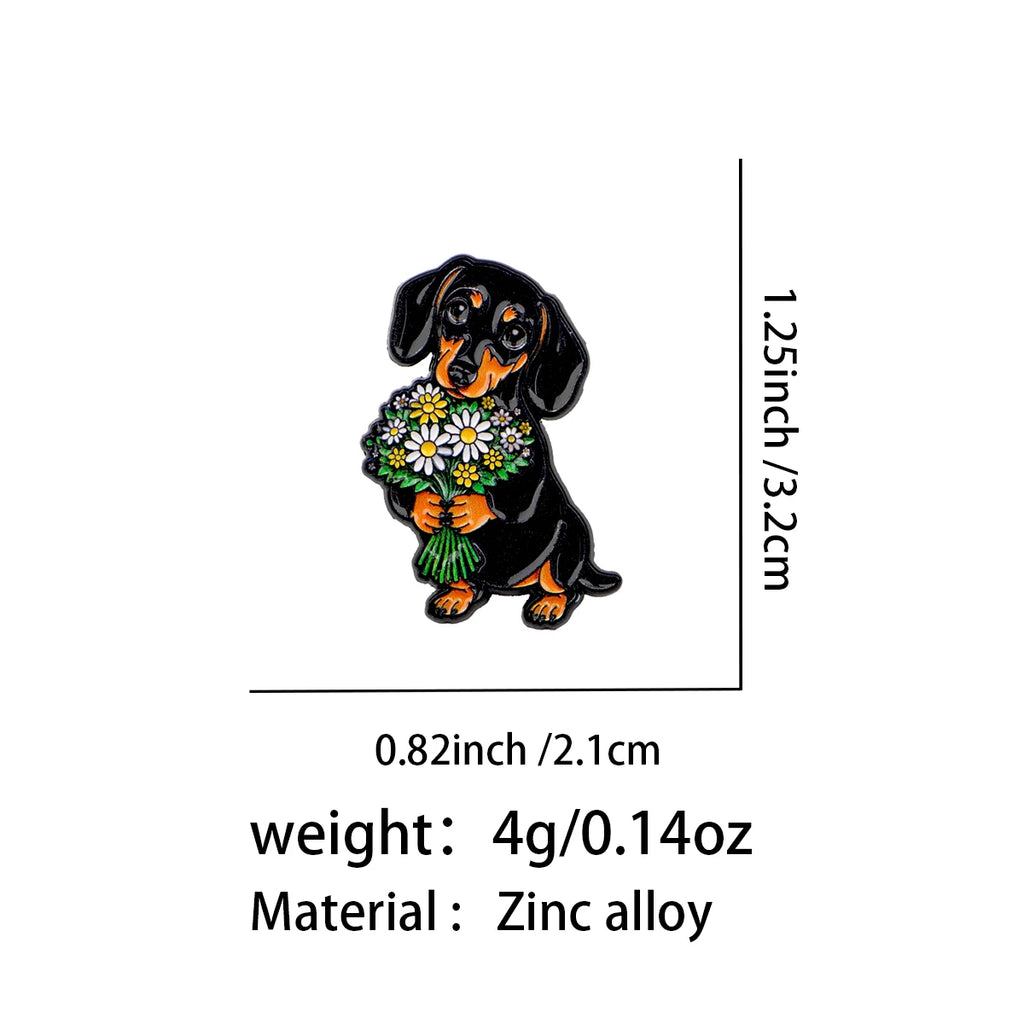 Dachshund with Daisy Bouquet Pin