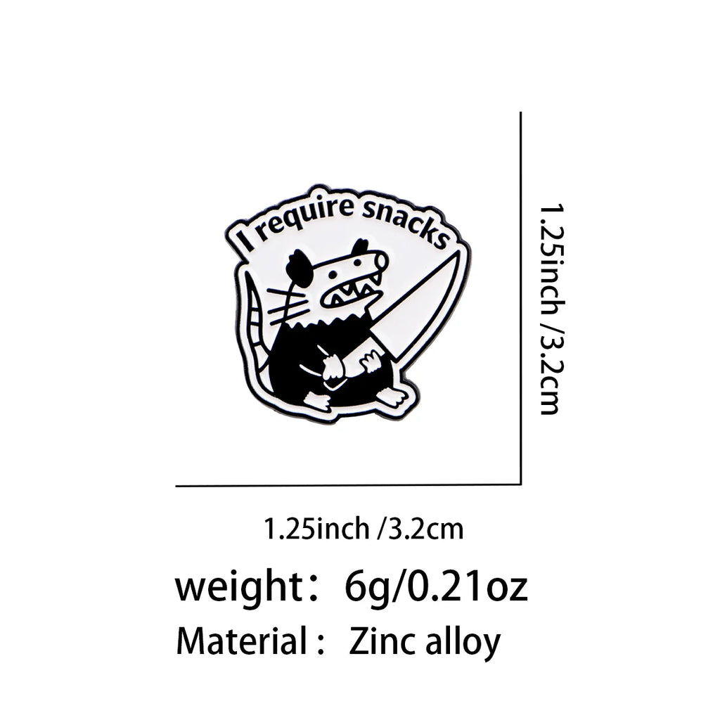 I Require Snacks Pirate Rat Pin - size and dimensions