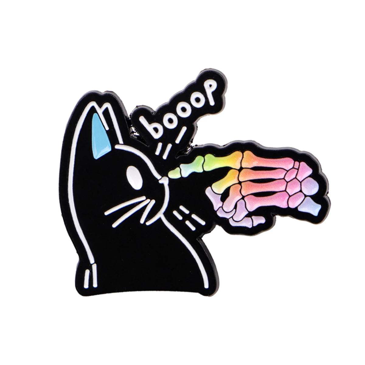 Boop Black Cat and Rainbow Skeleton Hand Pin