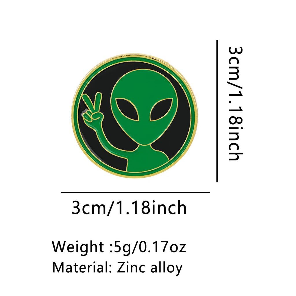 Peace Sign Green Alien Pin - size and dimensions