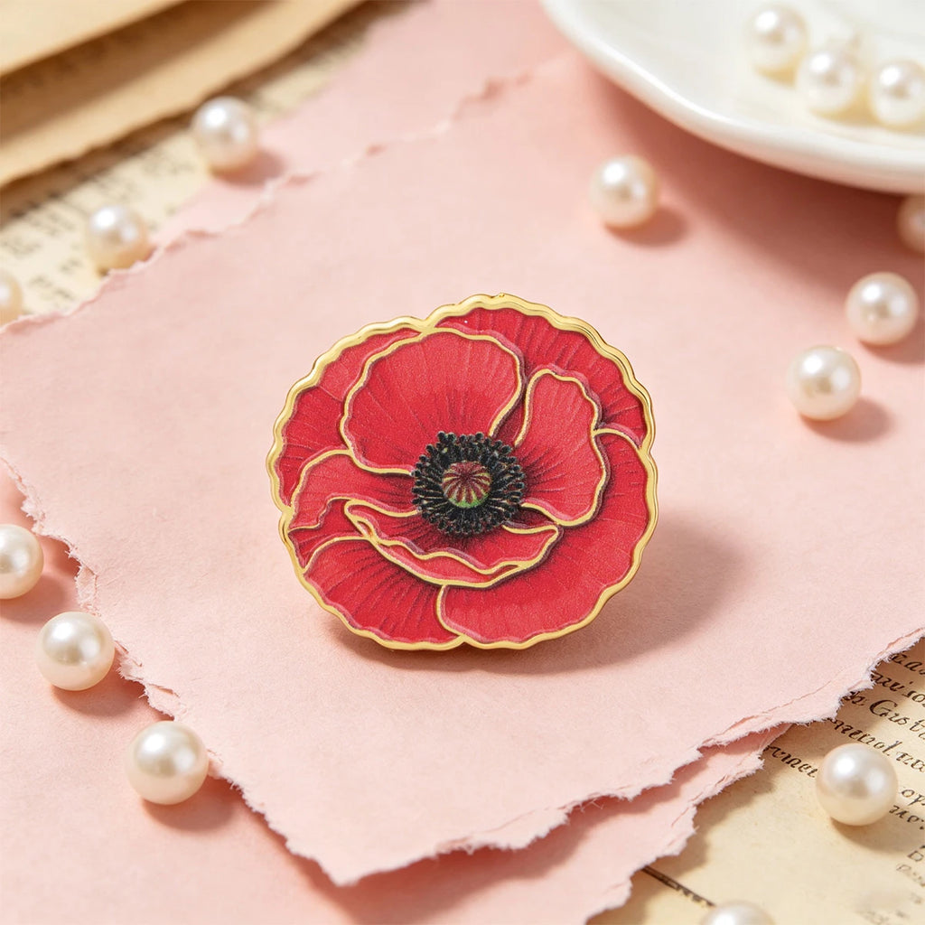 Red Flowers Enamel Pin Poppy Brooch Pines Lapel Pins Badge on Backpack Clothing Accessories Fashion Jewelry Friends Gifts