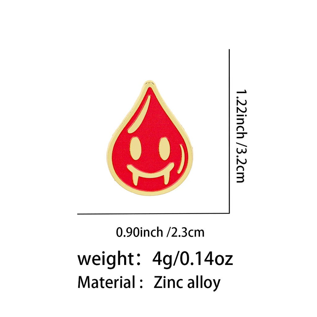 Smiling Vampire Blood Drop Pin