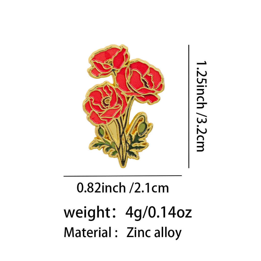 Red Poppy Flower Pin