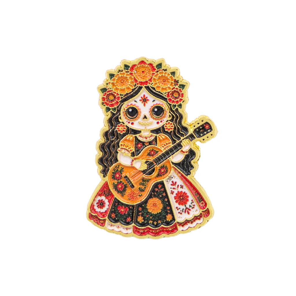 Floral Sugar Skull Girl Enamel Pin Mexican Skeleton Brooch Lapel Pins Badge on Backpack Fashion Jewelry Holiday Gifts