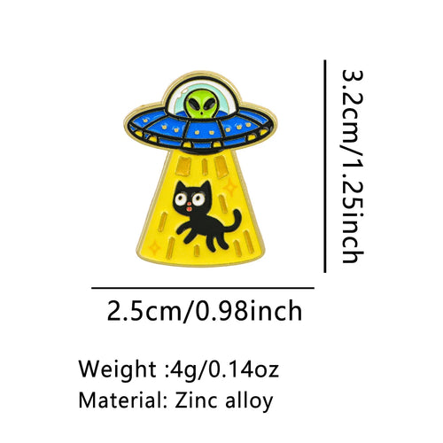 Alien UFO Abducting a Black Cat Pin - size and dimensions