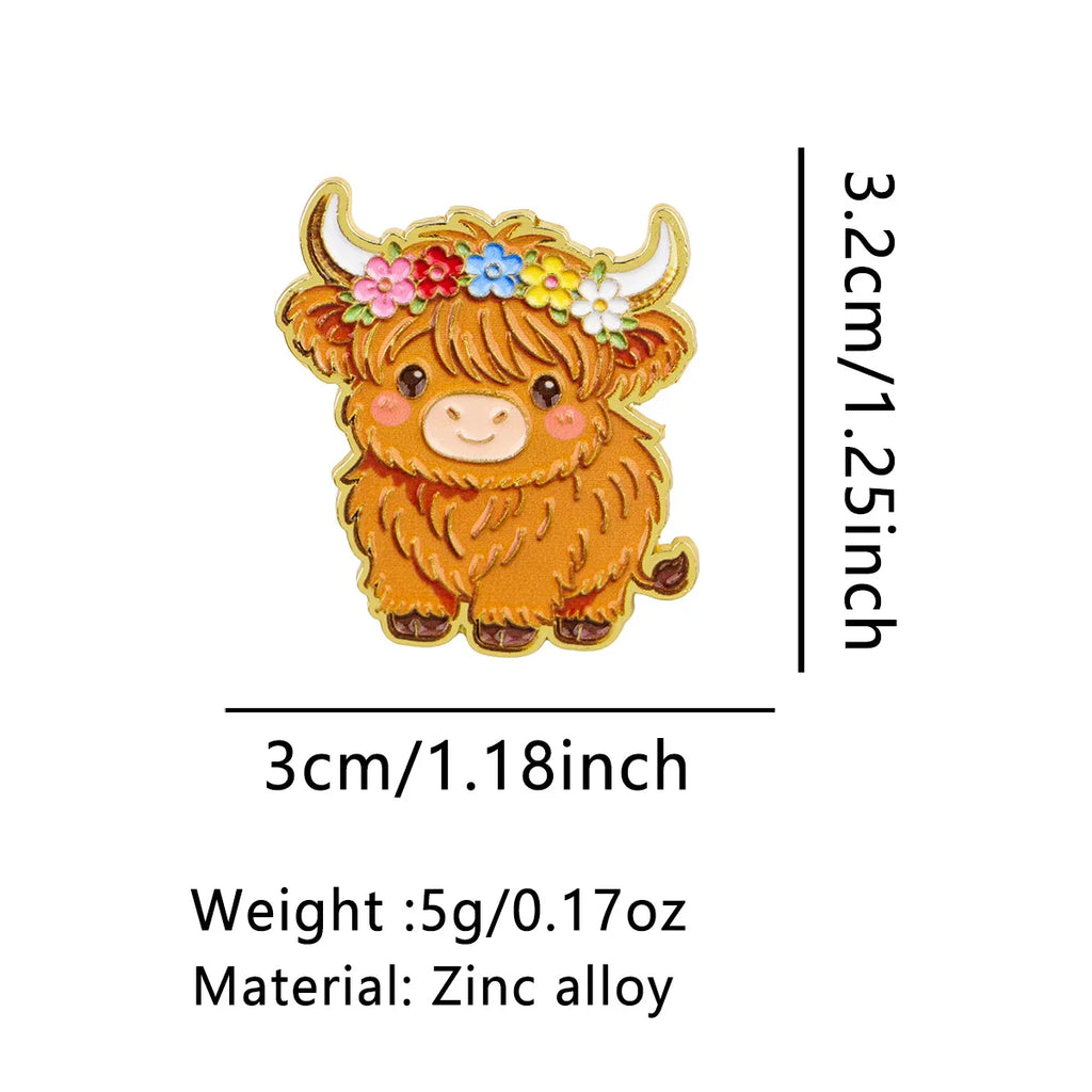Highland Cow with a Flower Crown Pin - size and dimensions