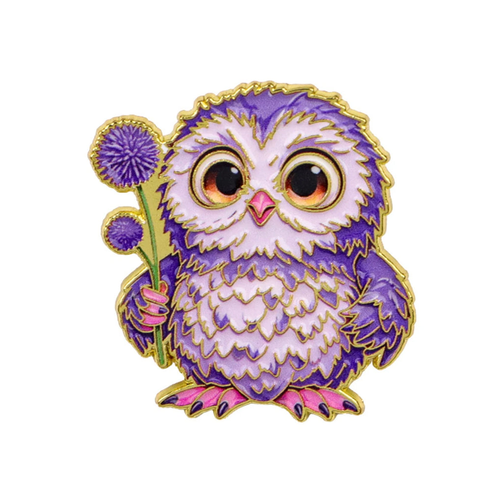 Lila Eule mit Blumen Pin