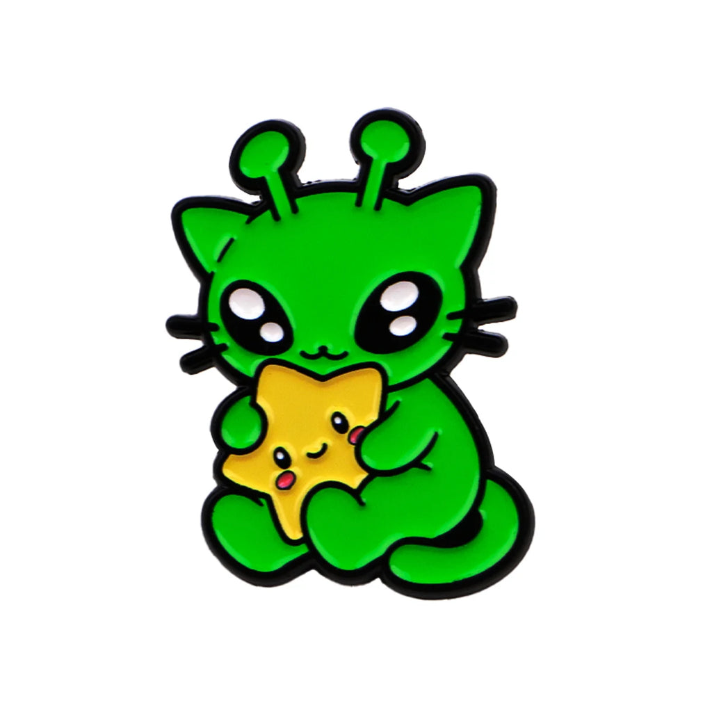 Green Alien Cat Pins