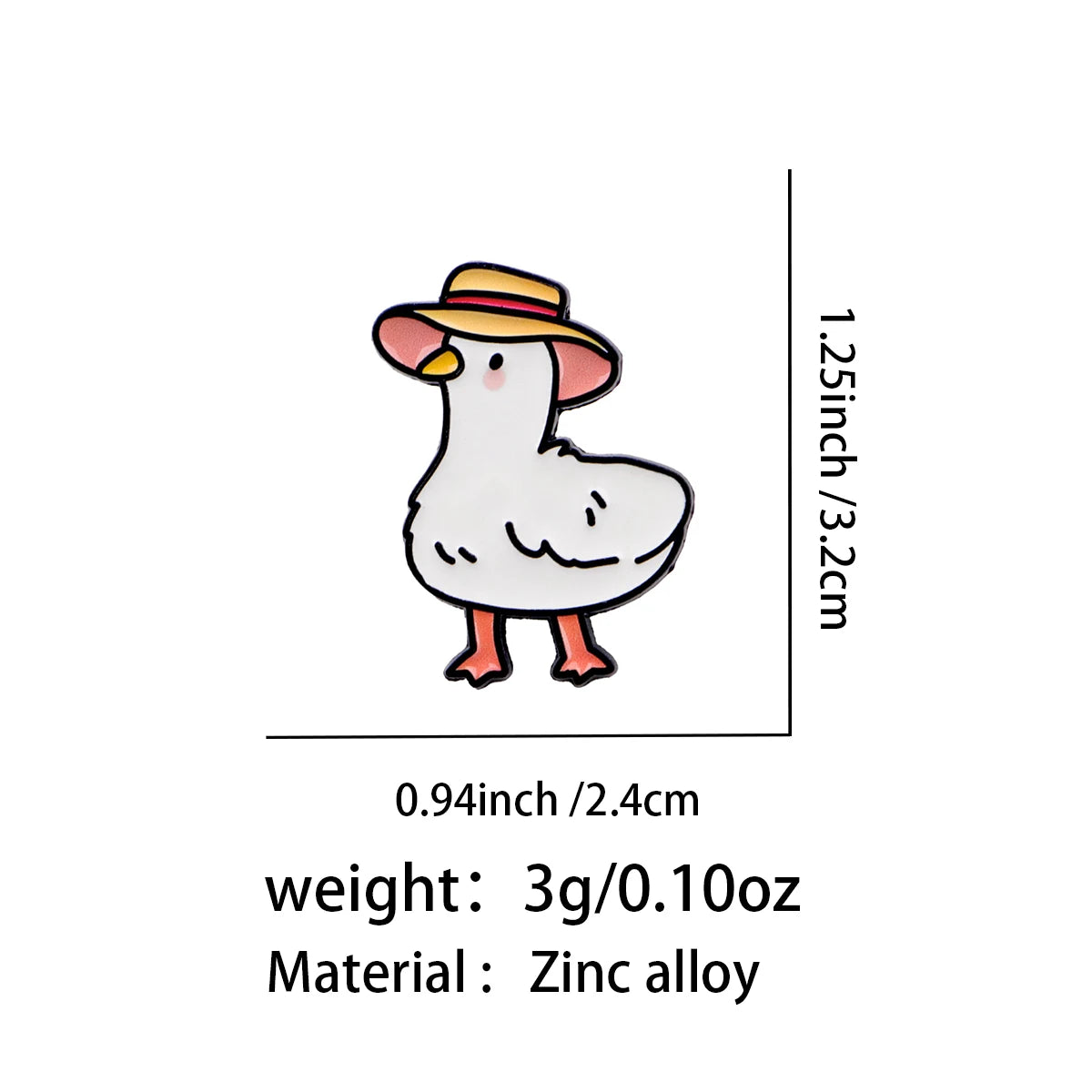 White Goose in a Straw Hat Pin - size and dimensions