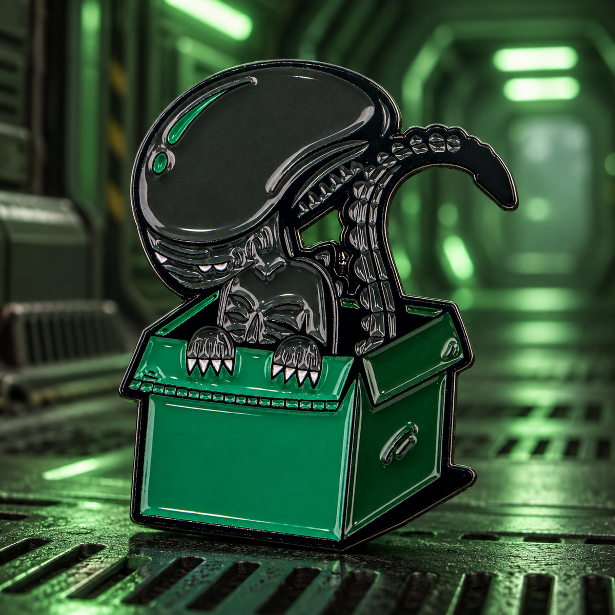 Alien Pin on a themed spooky background