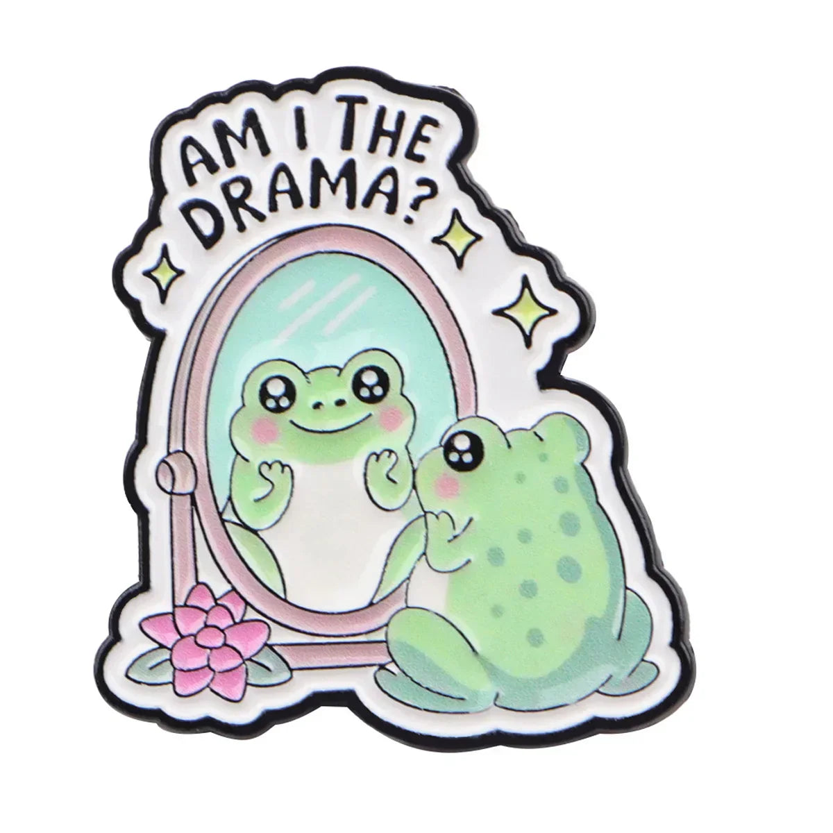 Funny ’Am I the Drama?’ Enamel Pin Frog Brooch Pines Lapel Pins Badge on Backpack Clothing Accessories Animal Jewelry