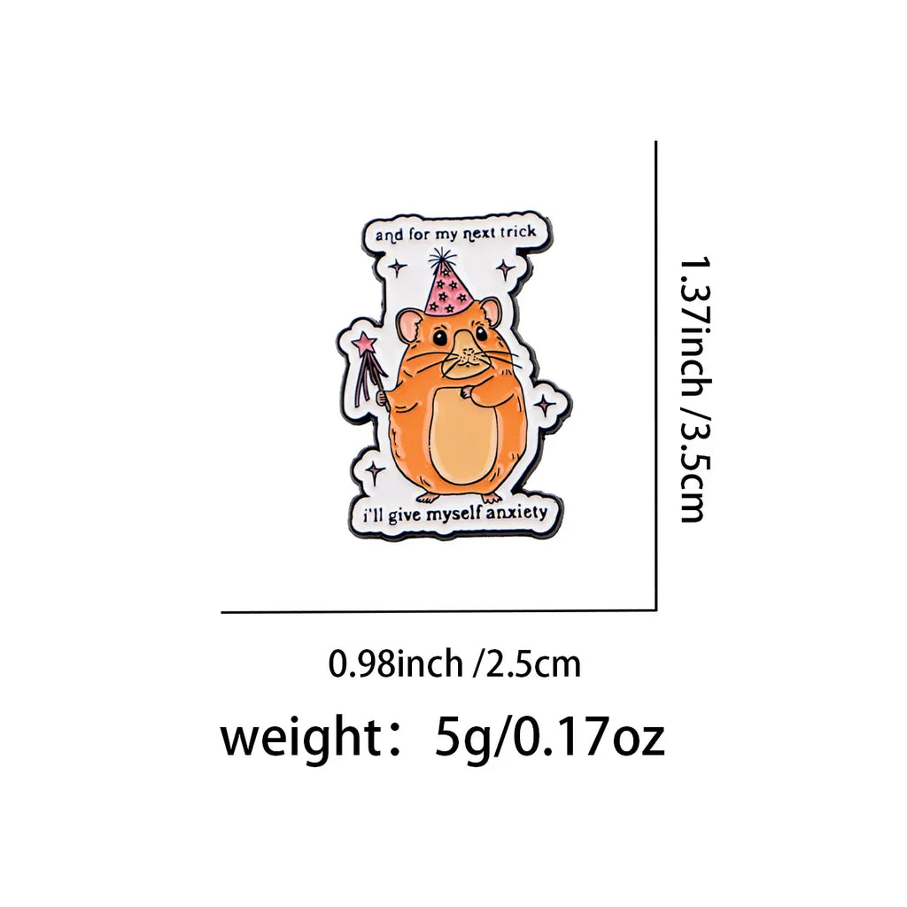 Cute Hamster with Party Hat ’I’ll Give Myself Anxiety’ Quote Enamel Pin Lapel Pins Brooches Animal Jewelry Accessories