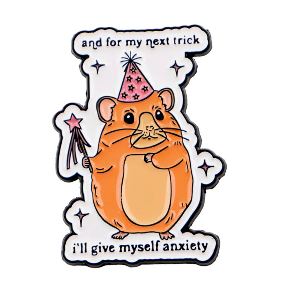 Cute Hamster with Party Hat ’I’ll Give Myself Anxiety’ Quote Enamel Pin Lapel Pins Brooches Animal Jewelry Accessories
