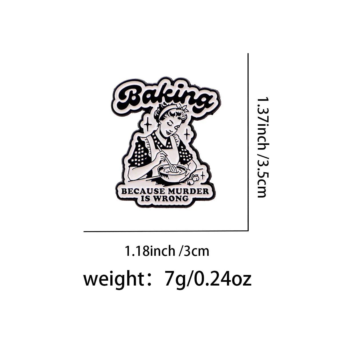 Vintage ’Baking Because Murder Is Wrong’ Enamel Pin Lapel Pins Brooches for Women Fashion Jewelry Accessories Friends