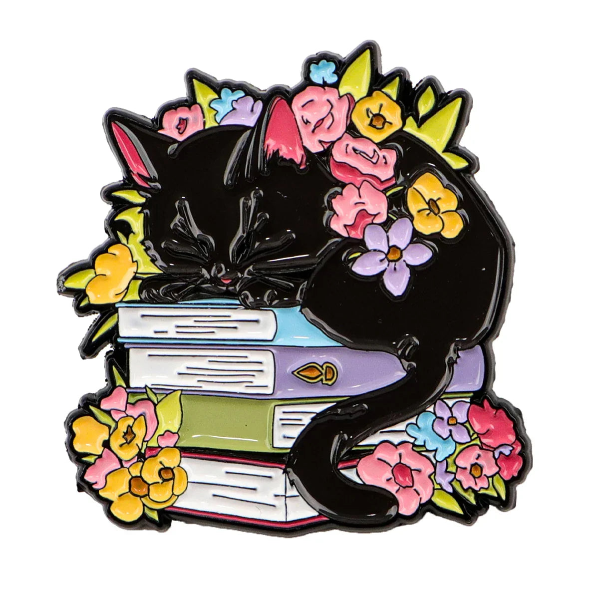 Black Cat Book Lover Enamel Pin 1