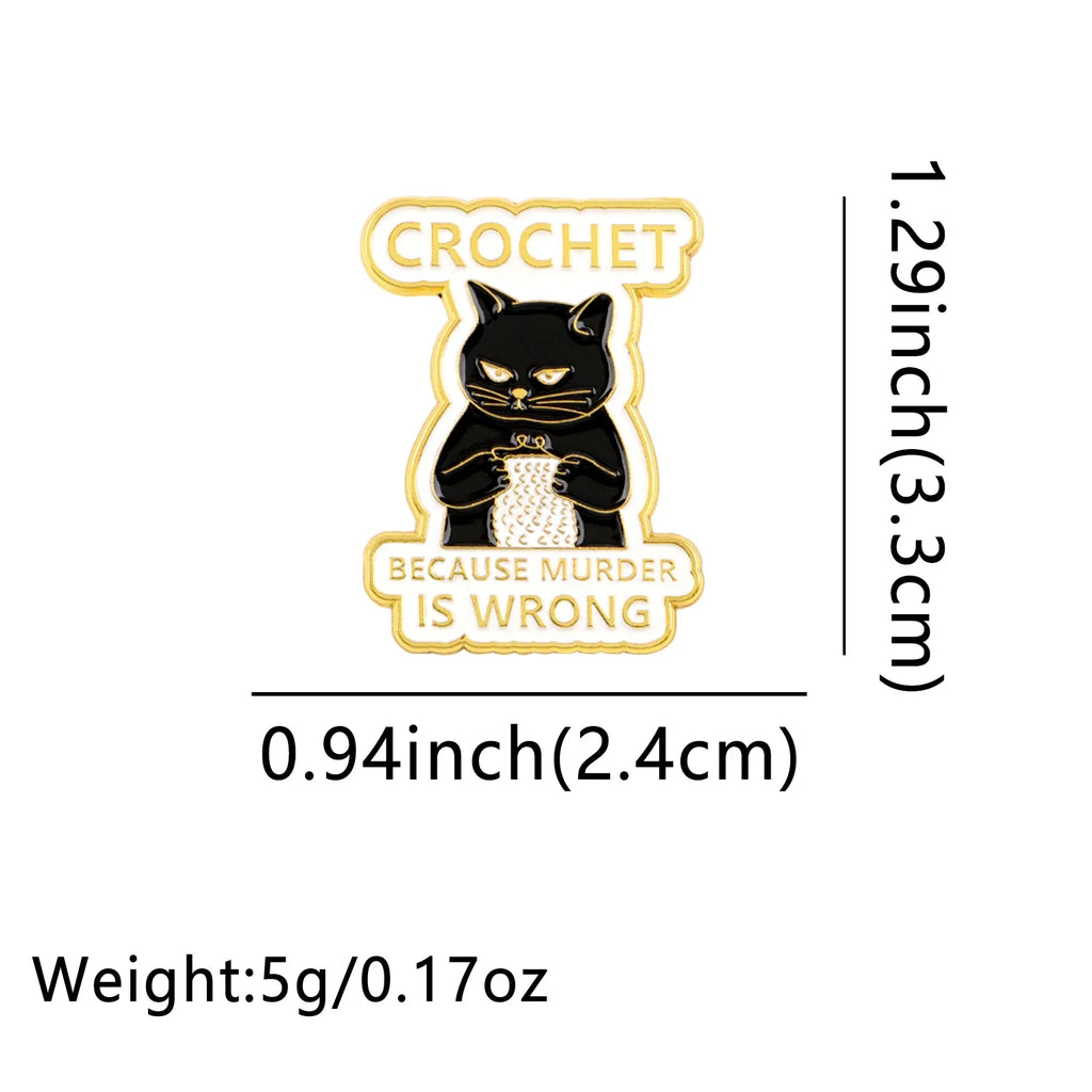 Black Cat Crochet Enamel Pin 1