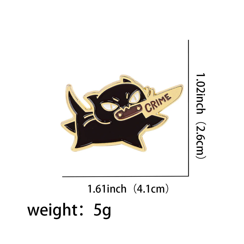 Black Cat Knife Crime Enamel Pin 1