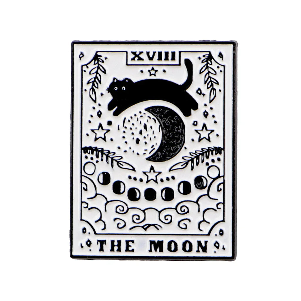 Black Cat Enamel Pin Gothic Tarot Brooch Pines Lapel Pins Badge on Backpack Clothing Accessories Witch Jewelry Friends