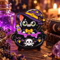 Black Cat Witch Potion Pin enamel pin on a themed background