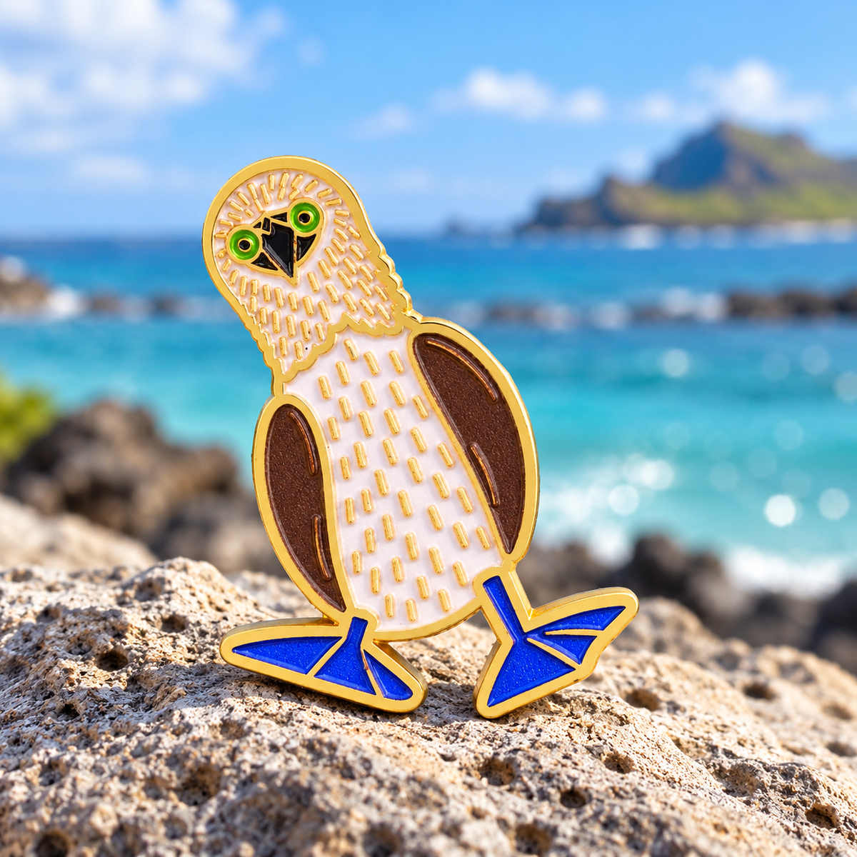 Blue-Footed Booby Bird enamel pin by a turquoise coast
