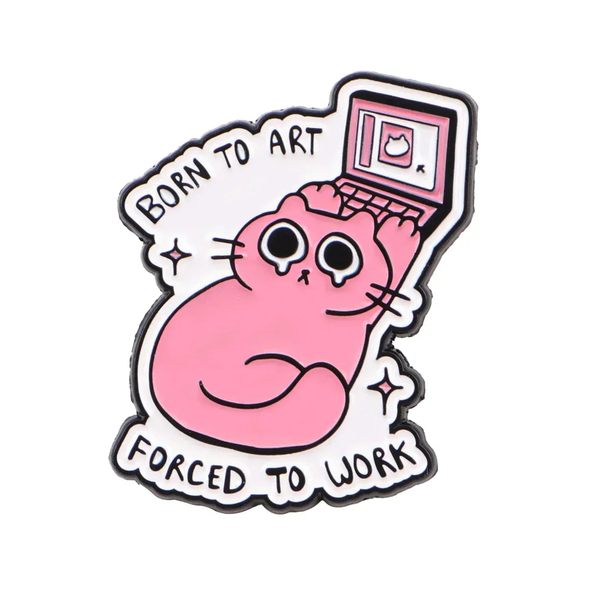 Cute Office Cat Enamel Pin Lapel Pins for Backpacks FORCED TO WORK Brooches for Women Funny Jewelry Accessories Friends